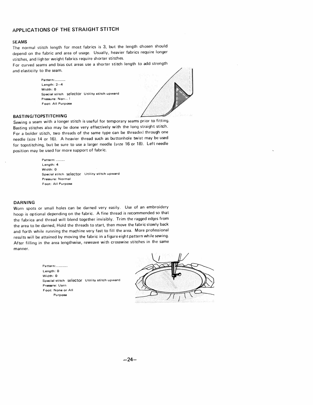 White 1570 manual Applications Straight Stitch, Sze 