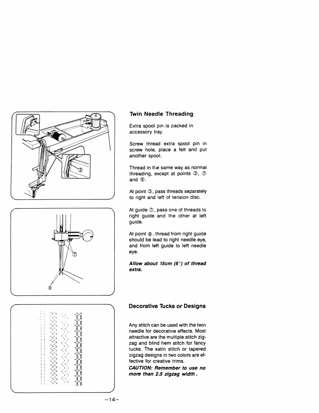 White 1599 manual Twin Needle Threading, Decorative Tucks or Designs 