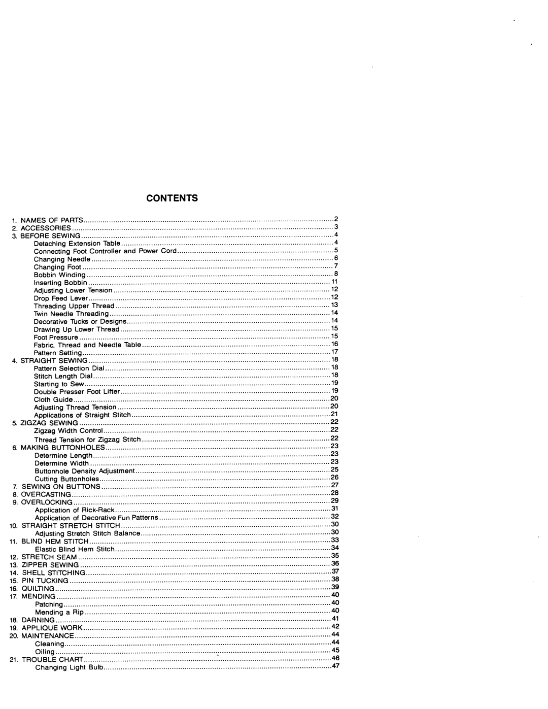 White 1599 manual Contents 