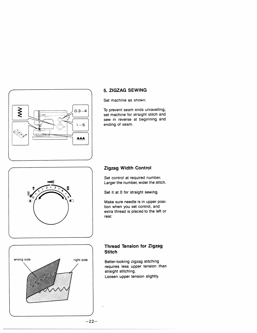 White 1599 manual Zigzag Width Control, Tension for Zigzag, Set, Seam 