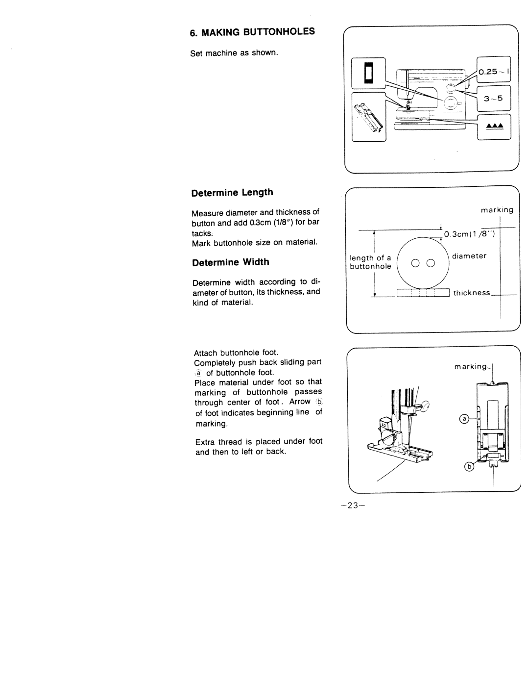 White 1599 manual Determine Length, Width, Passes, Buttonholes 