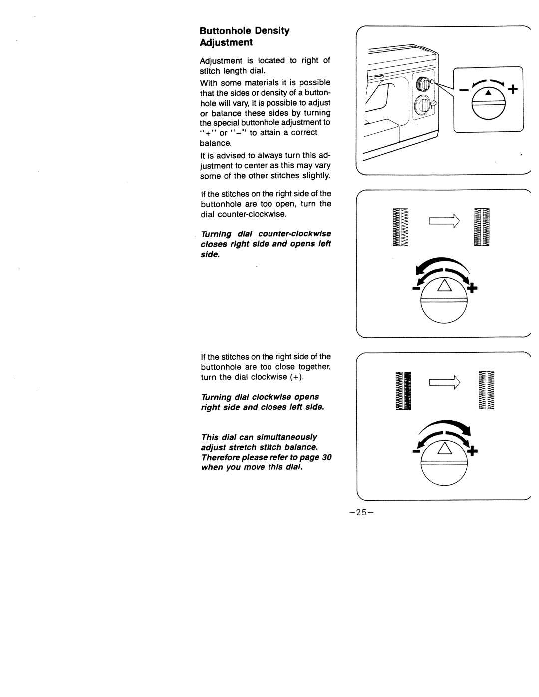 White 1599 manual Buttonhole Adjustment Density, Opens, Closes 