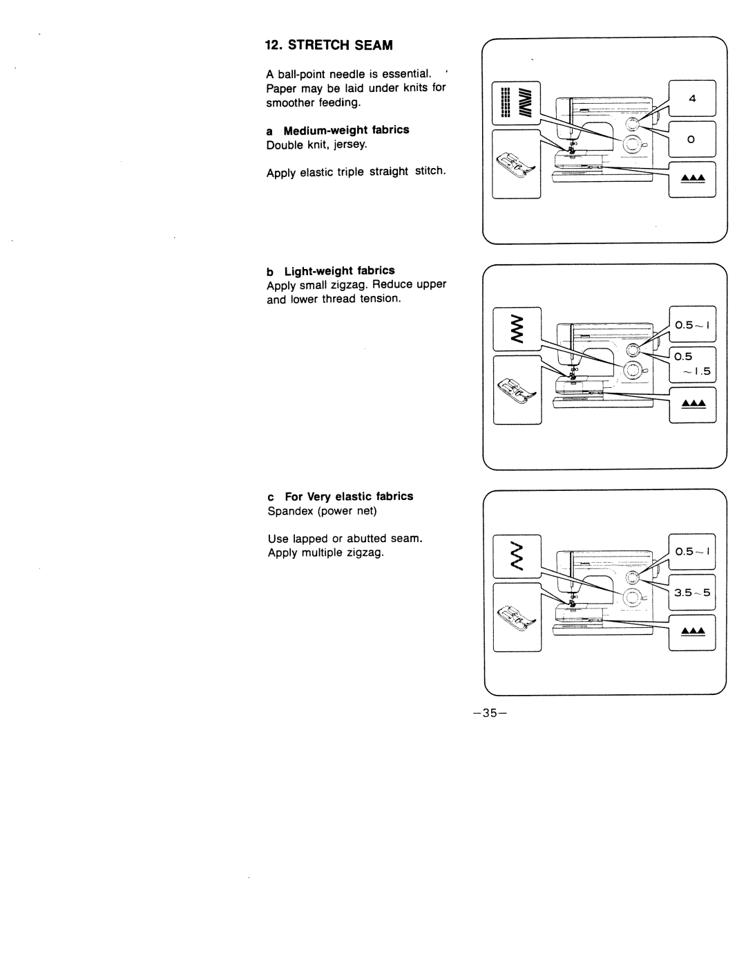 White 1599 manual Stretch Seam, Fabrics, For Very elastic fabrics 