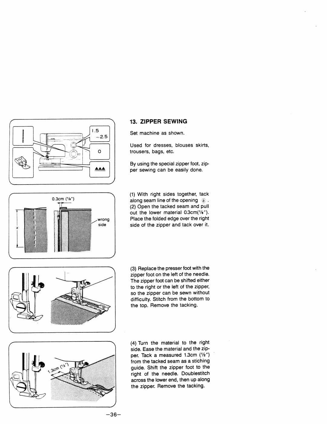 White 1599 manual Wrong, Zipper Sewing 