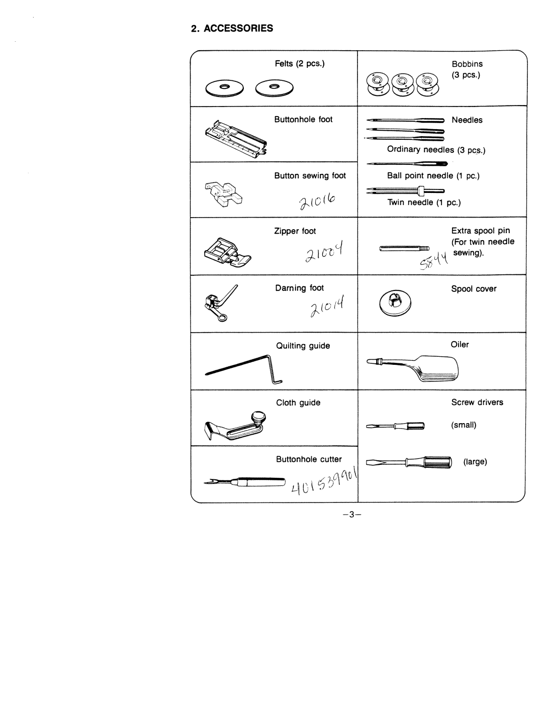 White 1599 manual Accessories 