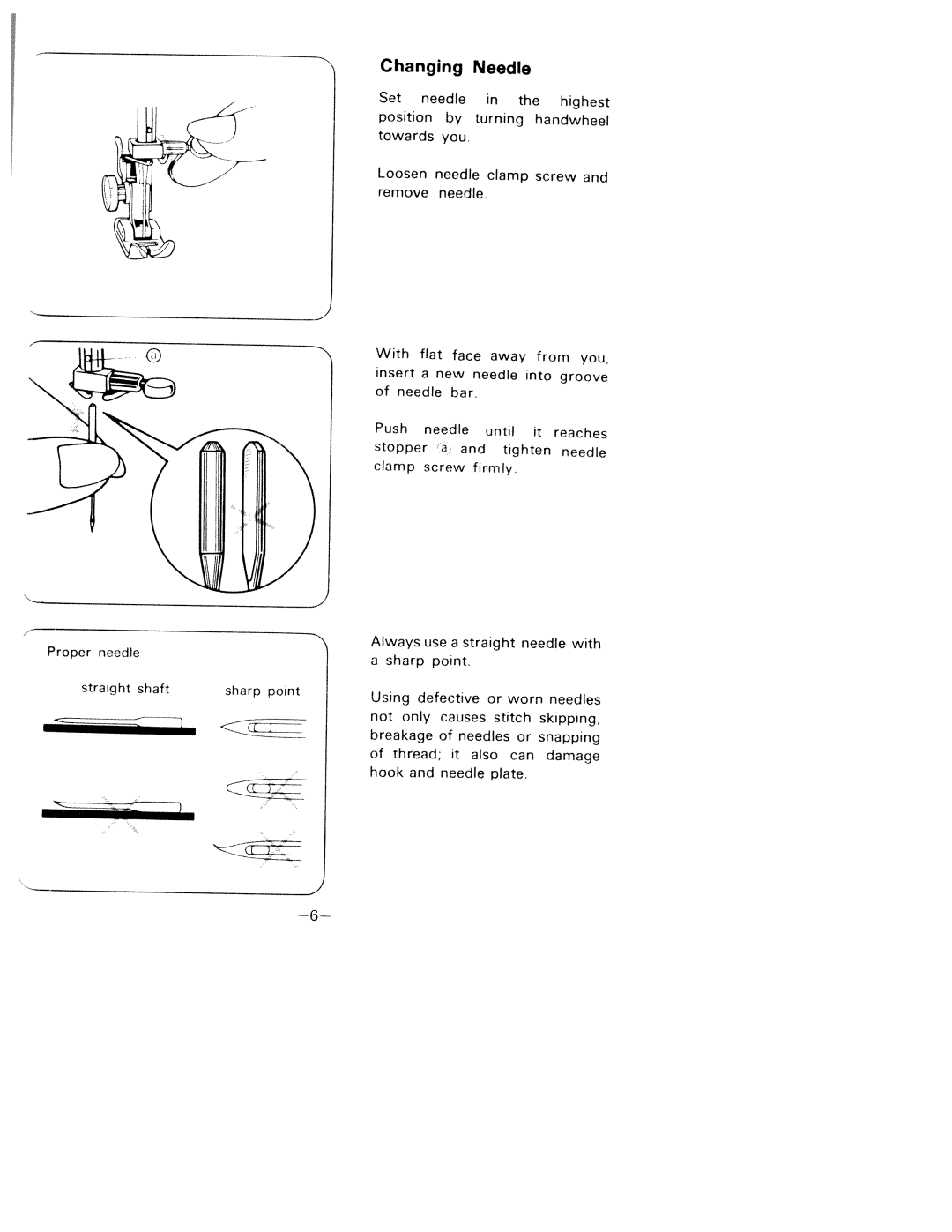 White 1781 manual Changing, Needle 