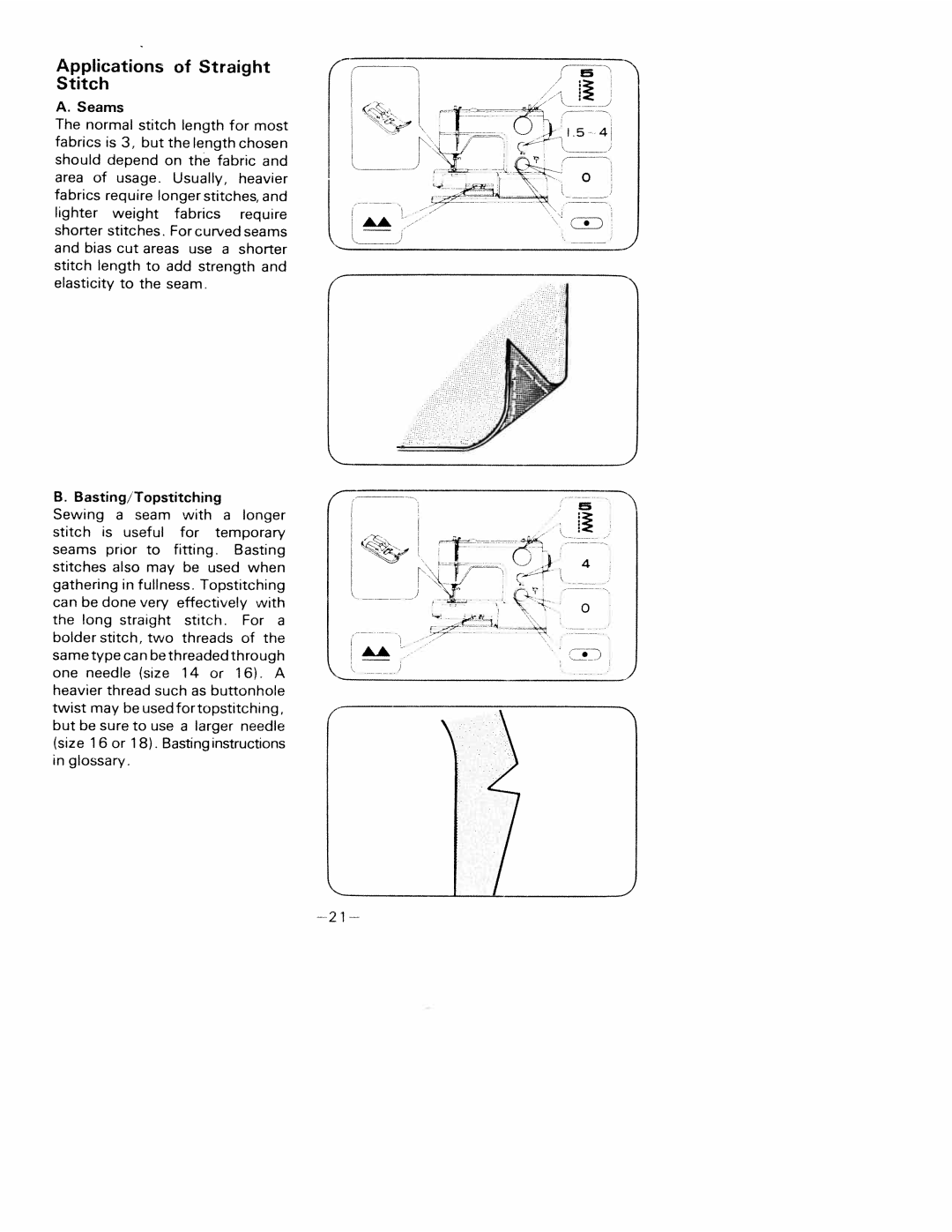 White 1781 manual Applications of Straight Stitch, Seams, Basting/Topstitching 