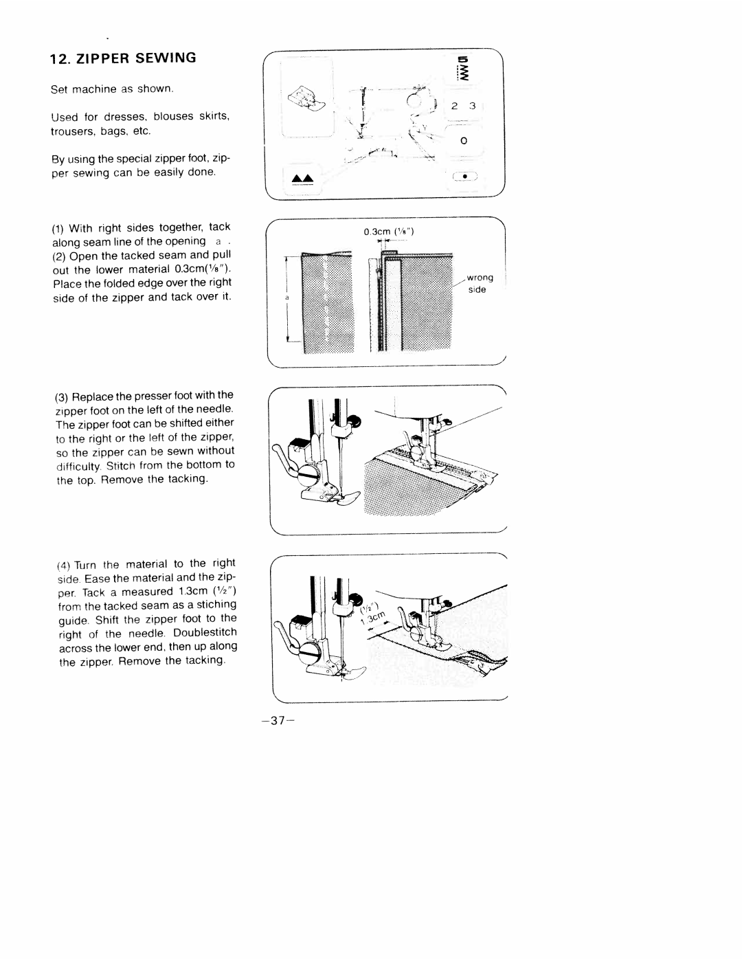 White 1781 manual Zipper Sewing, Dresses Blouses, Right sides together 