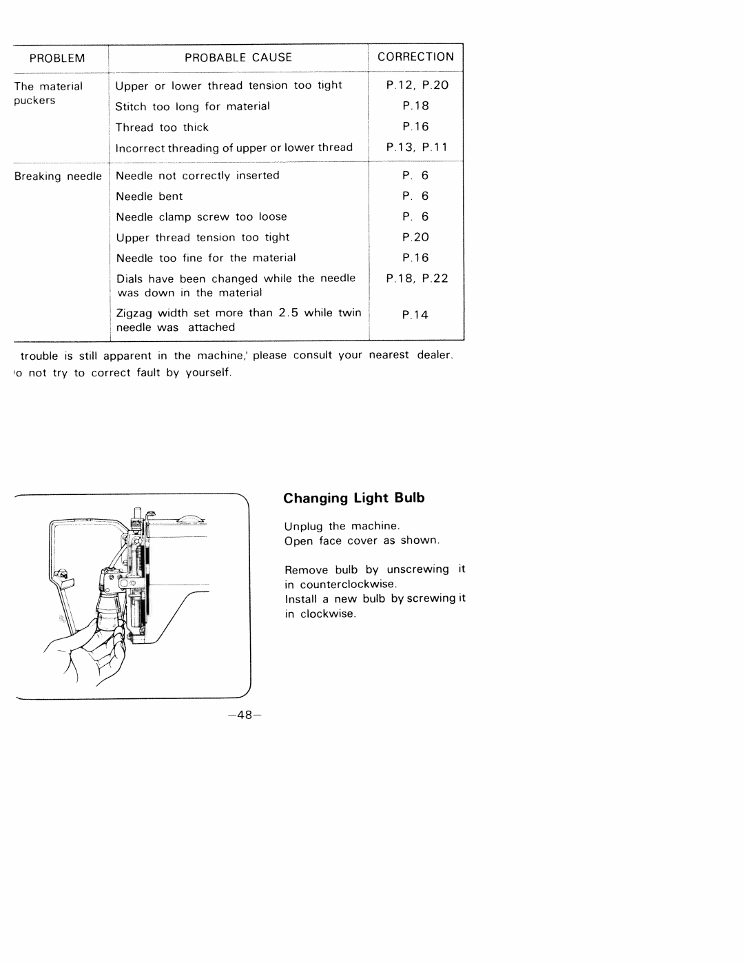 White 1781 manual P12, Light Bulb 