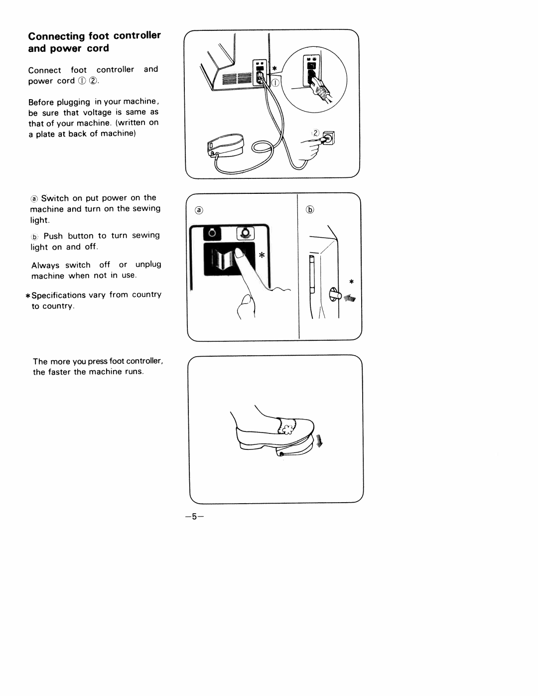 White 1927 manual Connecting foot and power cord, Controller 