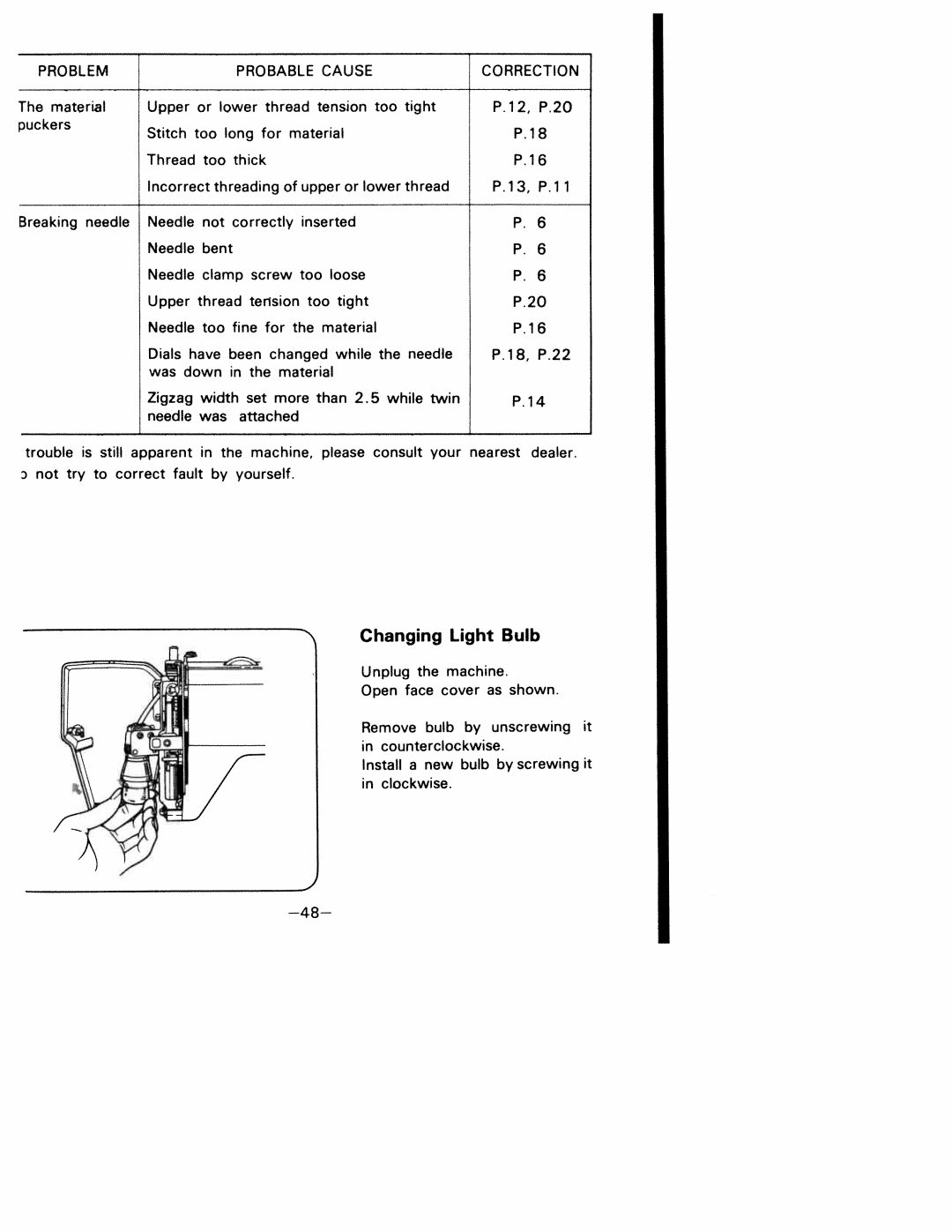 White 1927 manual P18, P16, NChanging Light Bulb 