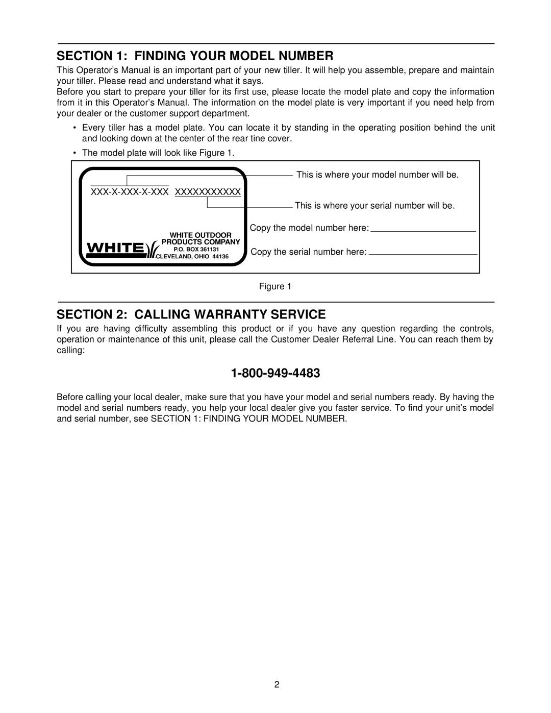 White 21A-458B190 manual Finding Your Model Number, Calling Warranty Service, Copy the serial number here 