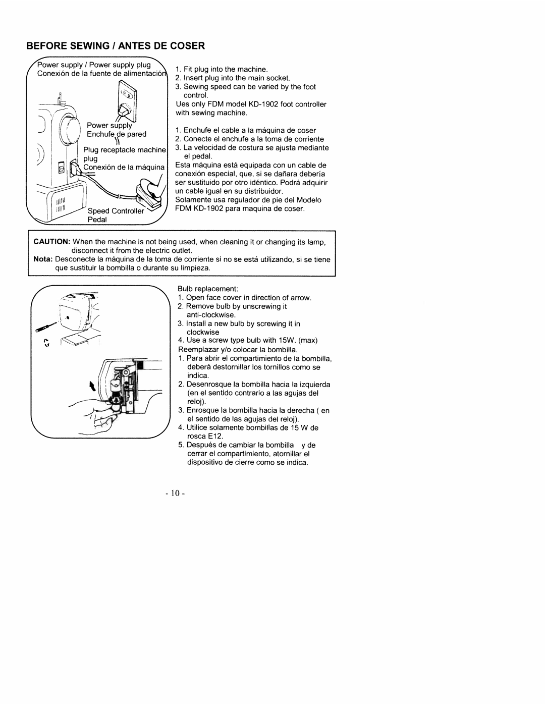 White 2200 manual Before Sewing I Antes DE Coser 