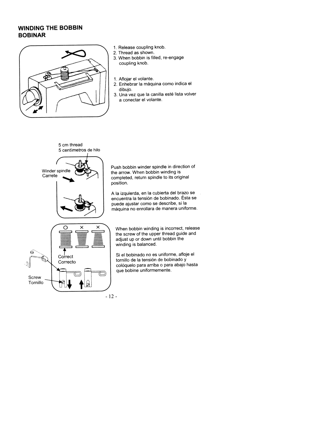 White 2200 manual Bobinar Bobbin, Release coupling, Esté, Carrete 