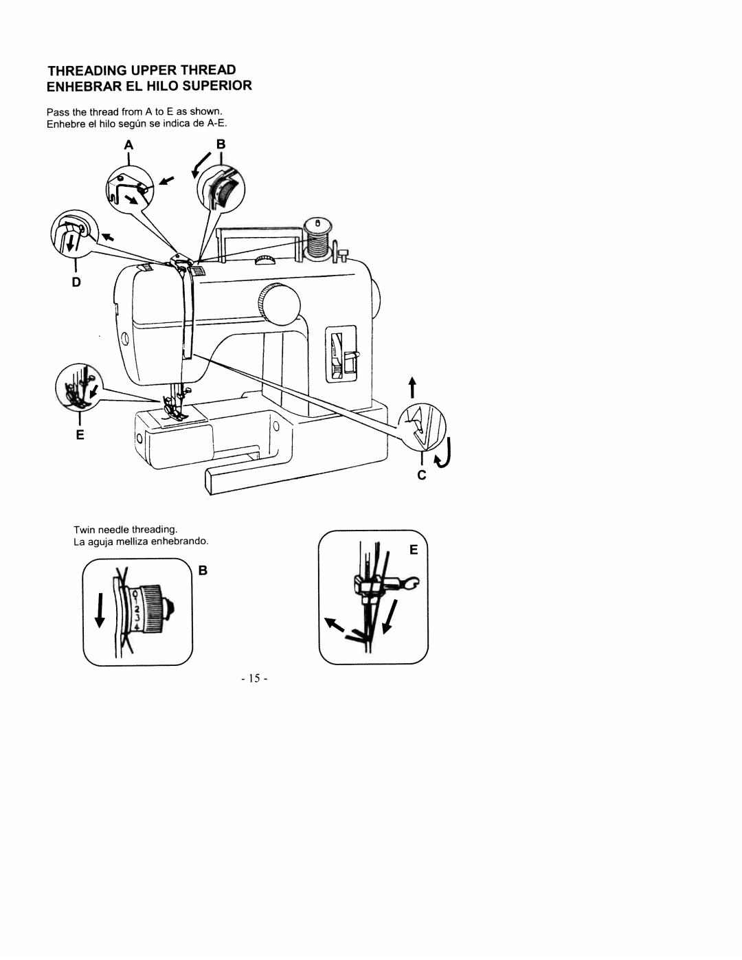 White 2200 manual Upper, Superior, Threading, Thread Enhebrar 