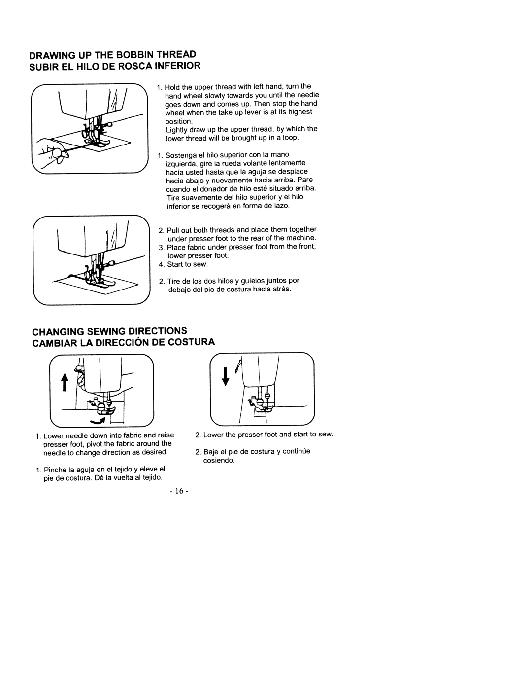 White 2200 manual Rosca, Drawing Bobbin Thread Subir, Inferior, Changing Sewing Directions Cambiar LA Direccion DE Costura 