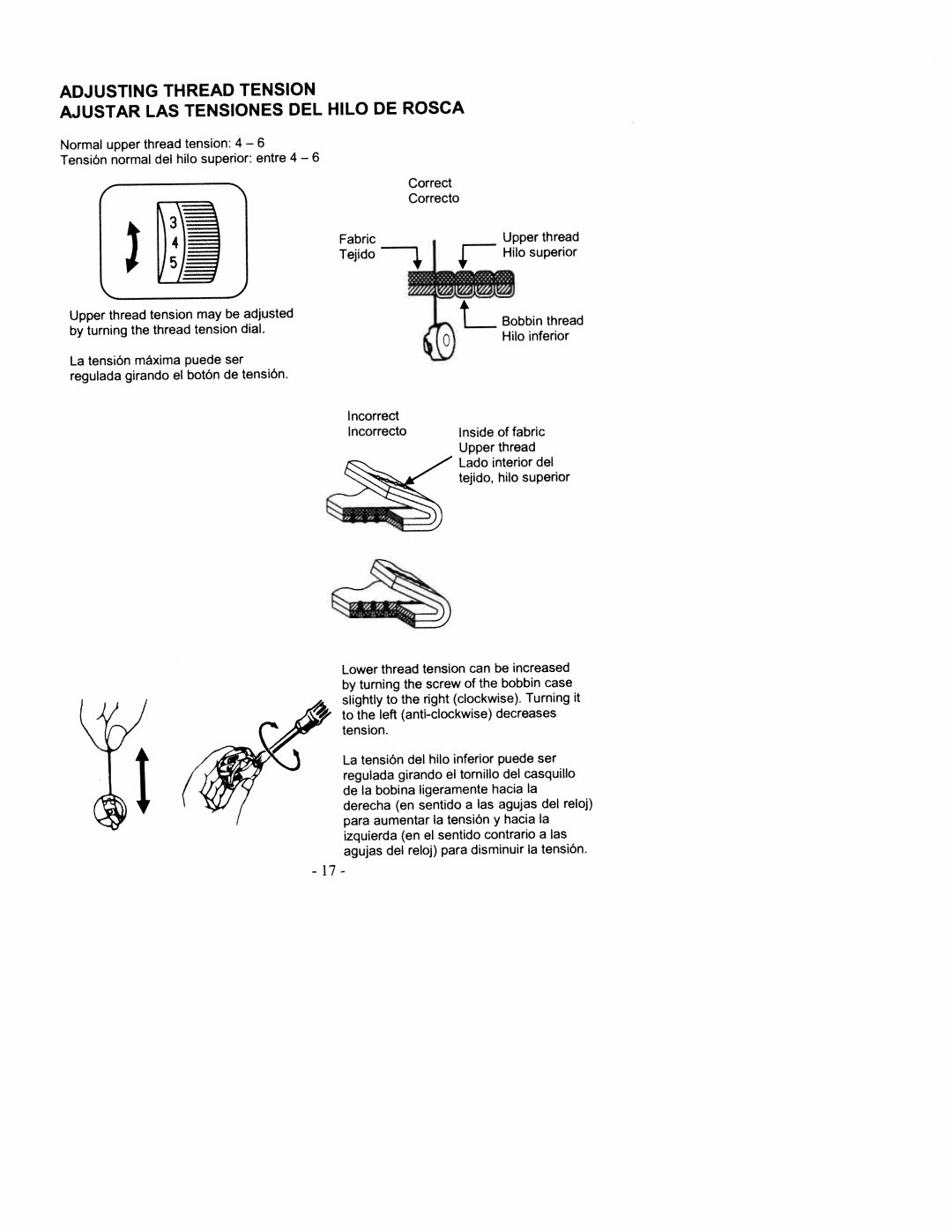 White 2200 manual Ajustar LAS Tensiones DEL Hilo DE Rosca, Adjusting Thread Tension 