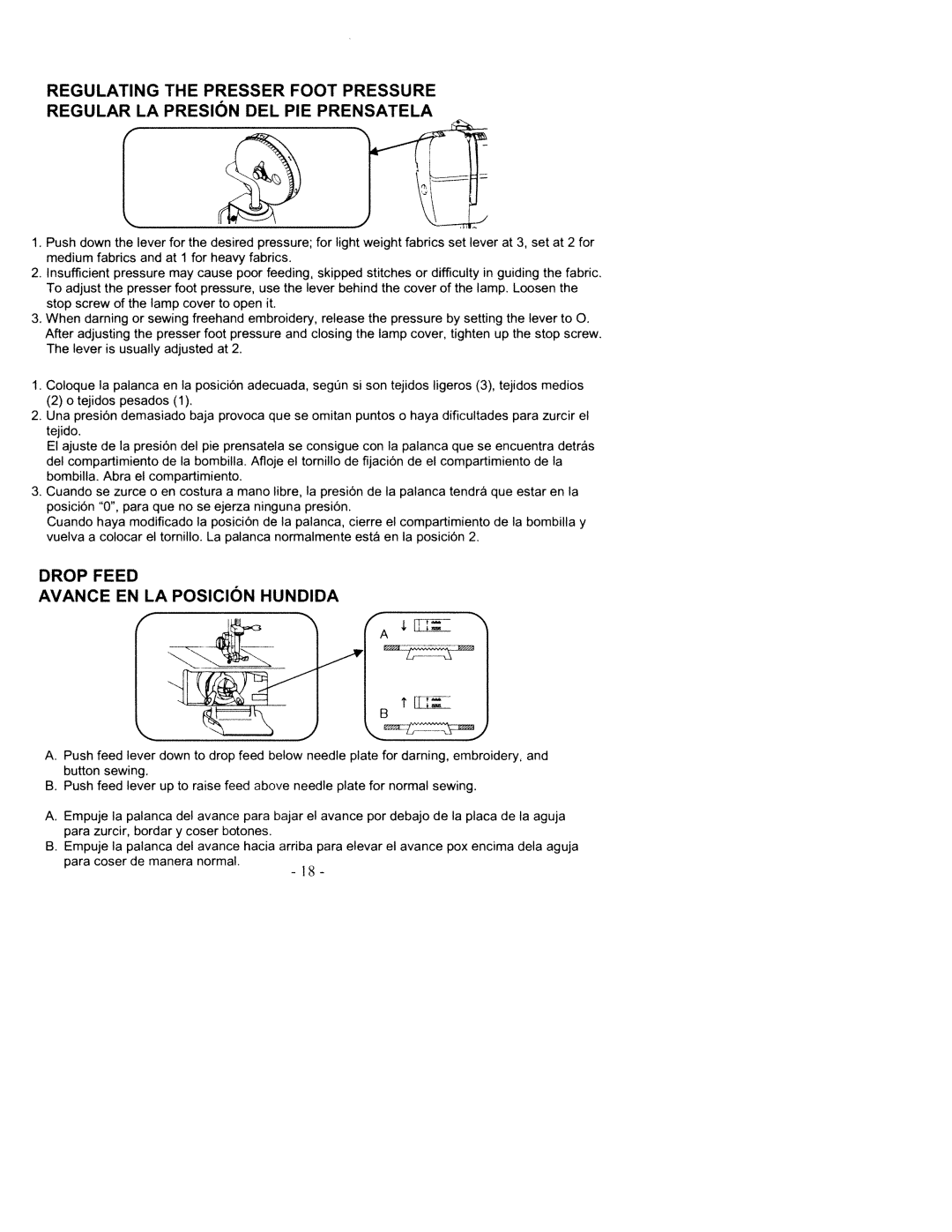 White 2200 manual Drop Feed Avance EN LA Posicion Hundida 