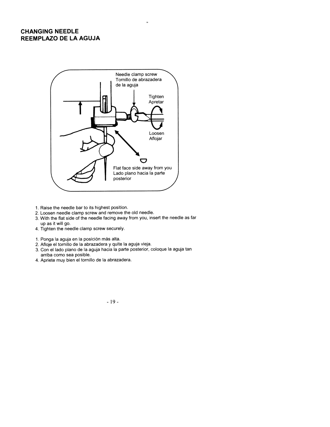 White 2200 manual Aguja, Changing Needle Reemplazo 