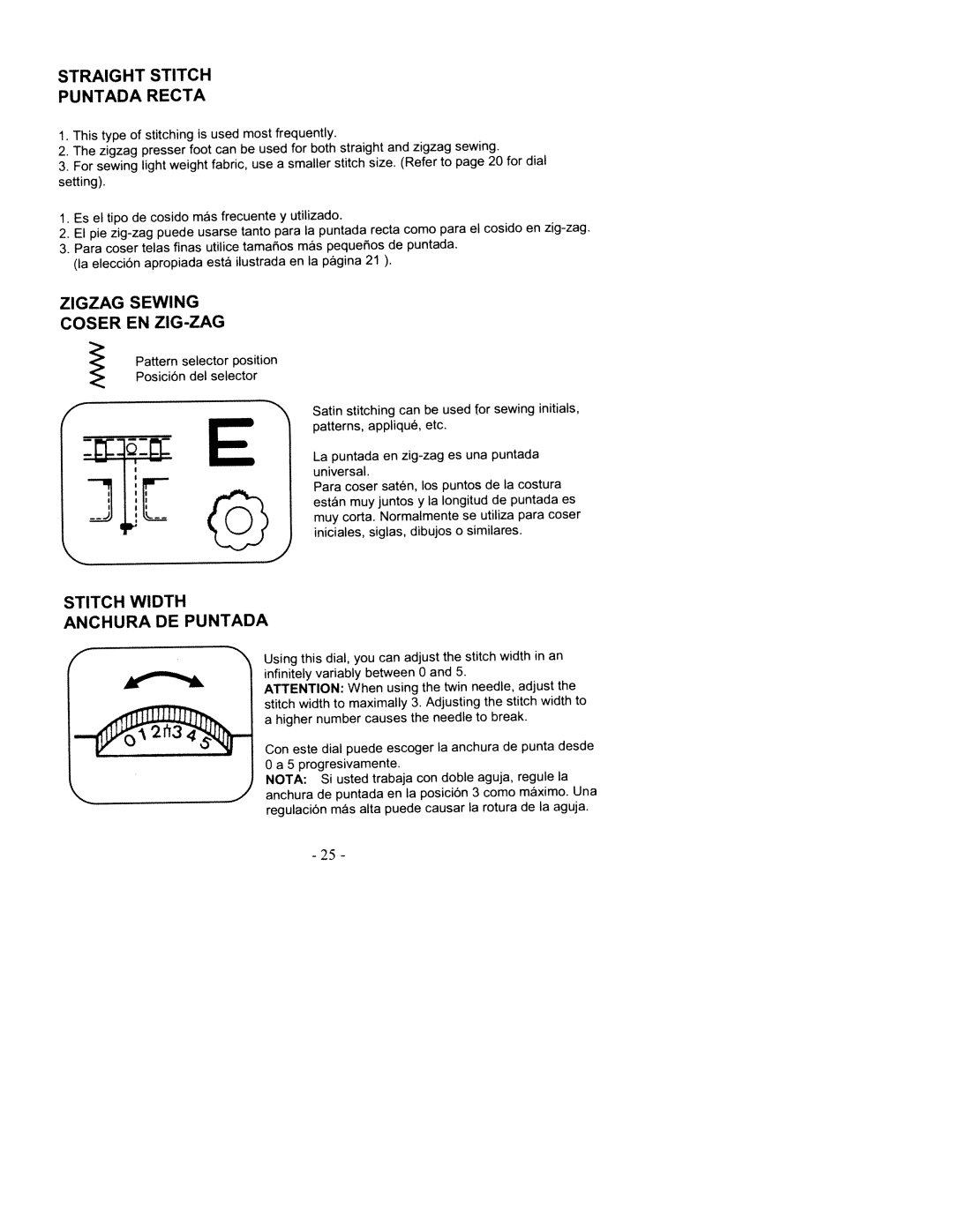 White 2200 manual Coser, Straight Stitch Puntada Recta, Zigzag Sewing, Zig-Zag, Anchura Puntada 