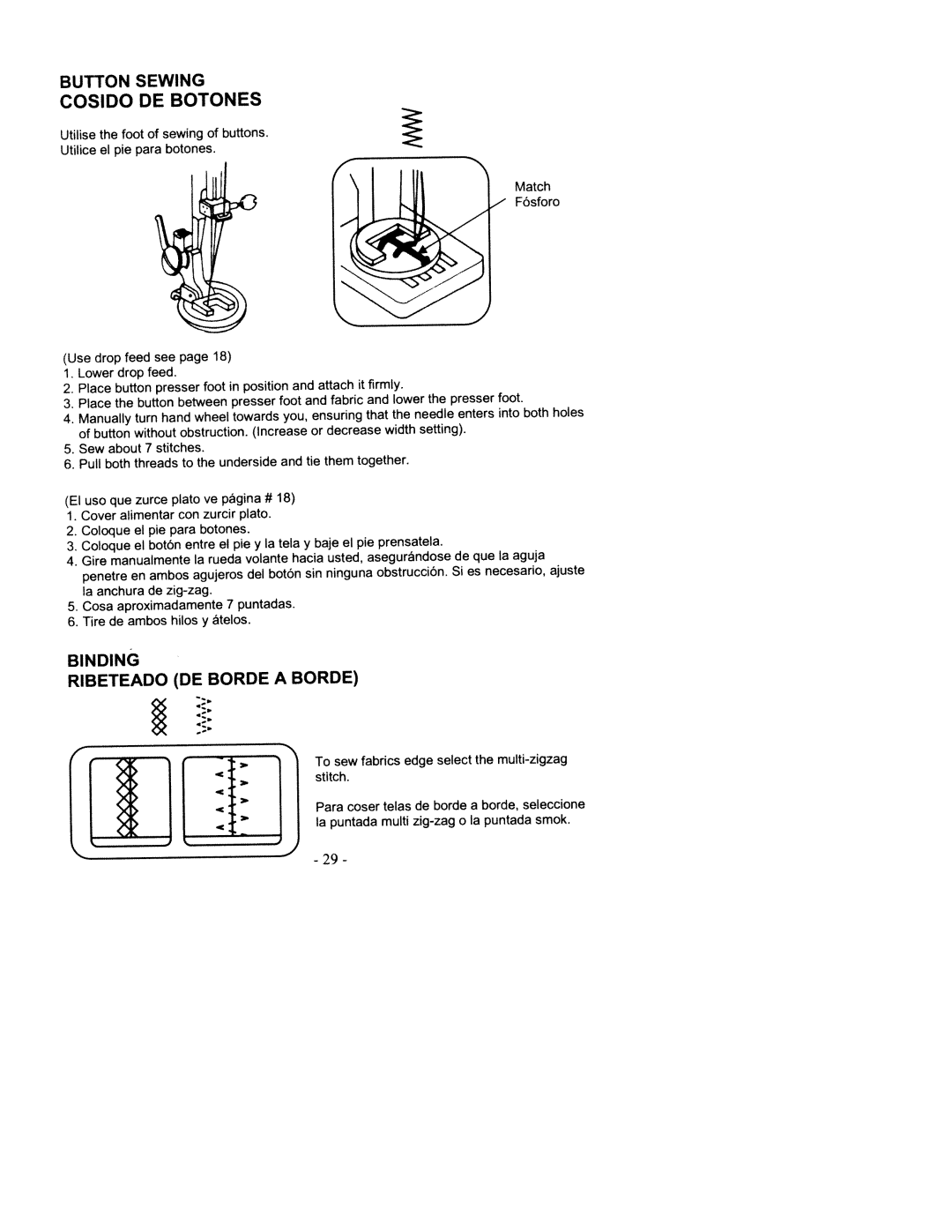 White 2200 manual Button Sewing, Binding Ribeteado Borde 