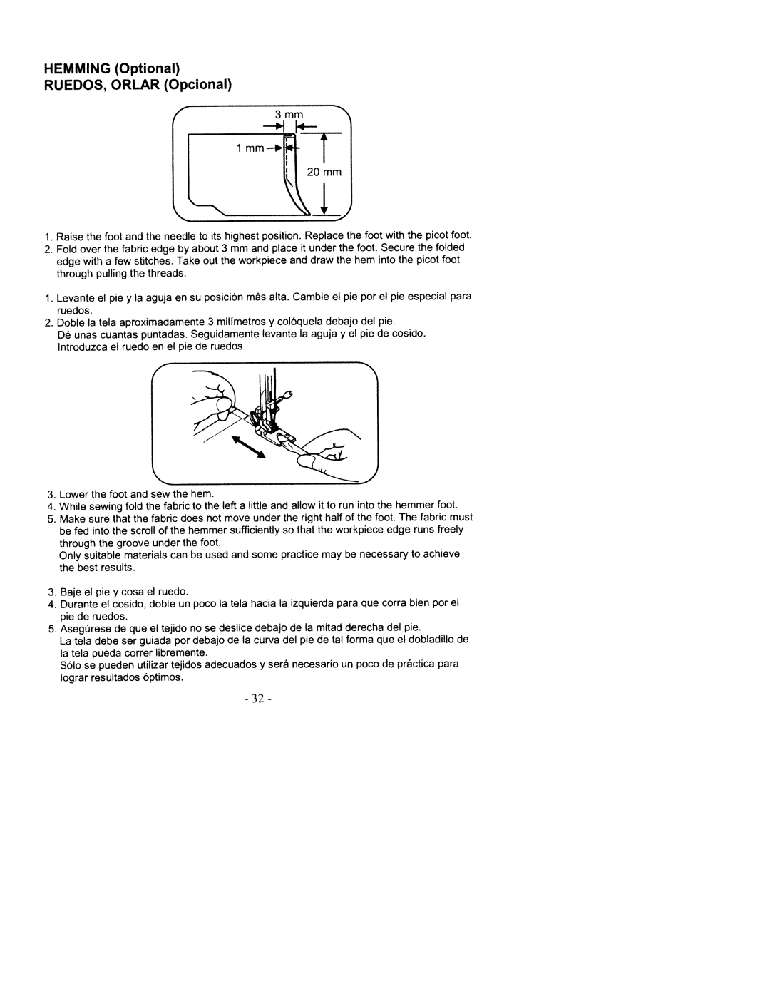 White 2200 manual Hemming Optional 