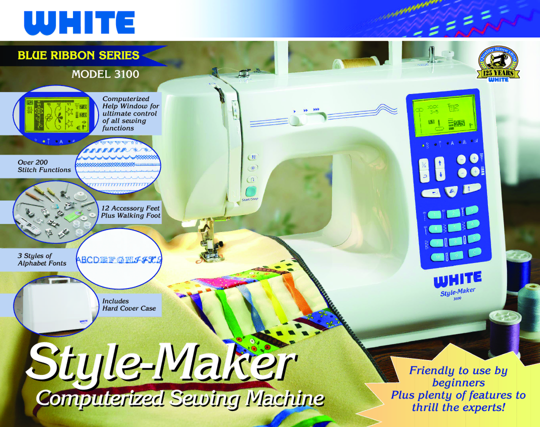 White 3100 manual Style-Maker, Computerized Sewing Machine, Blue Ribbon Series, Model 