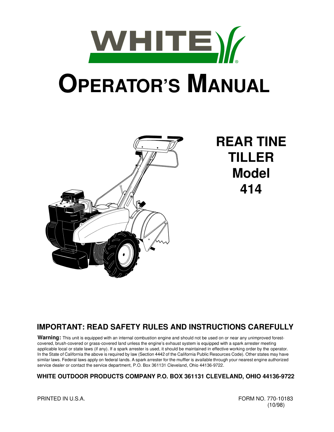 White 414 manual OPERATOR’S Manual, Important Read Safety Rules and Instructions Carefully 