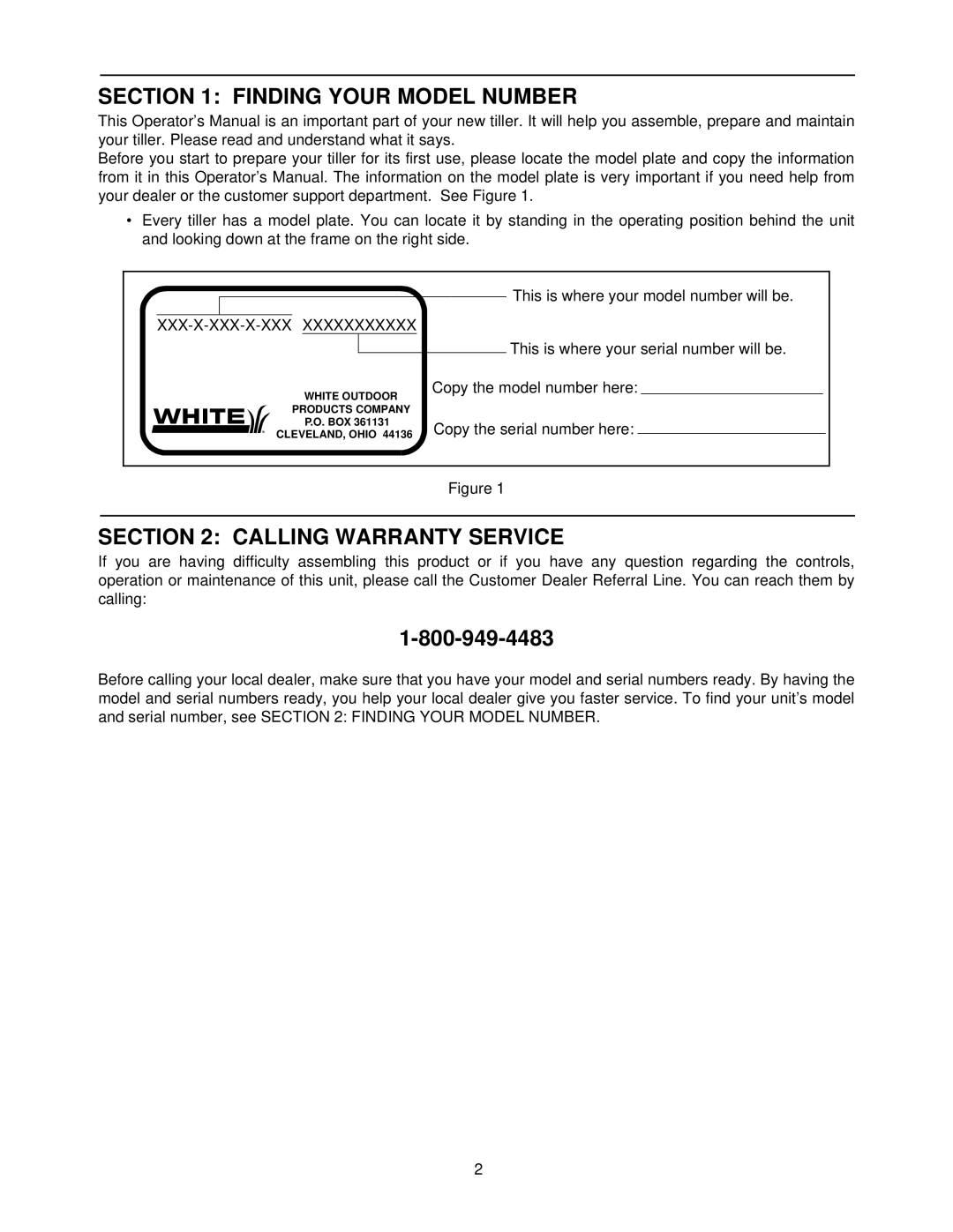 White 414 manual Finding Your Model Number, Calling Warranty Service 