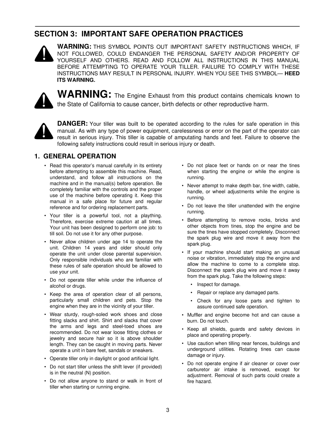 White 414 manual Important Safe Operation Practices, General Operation 