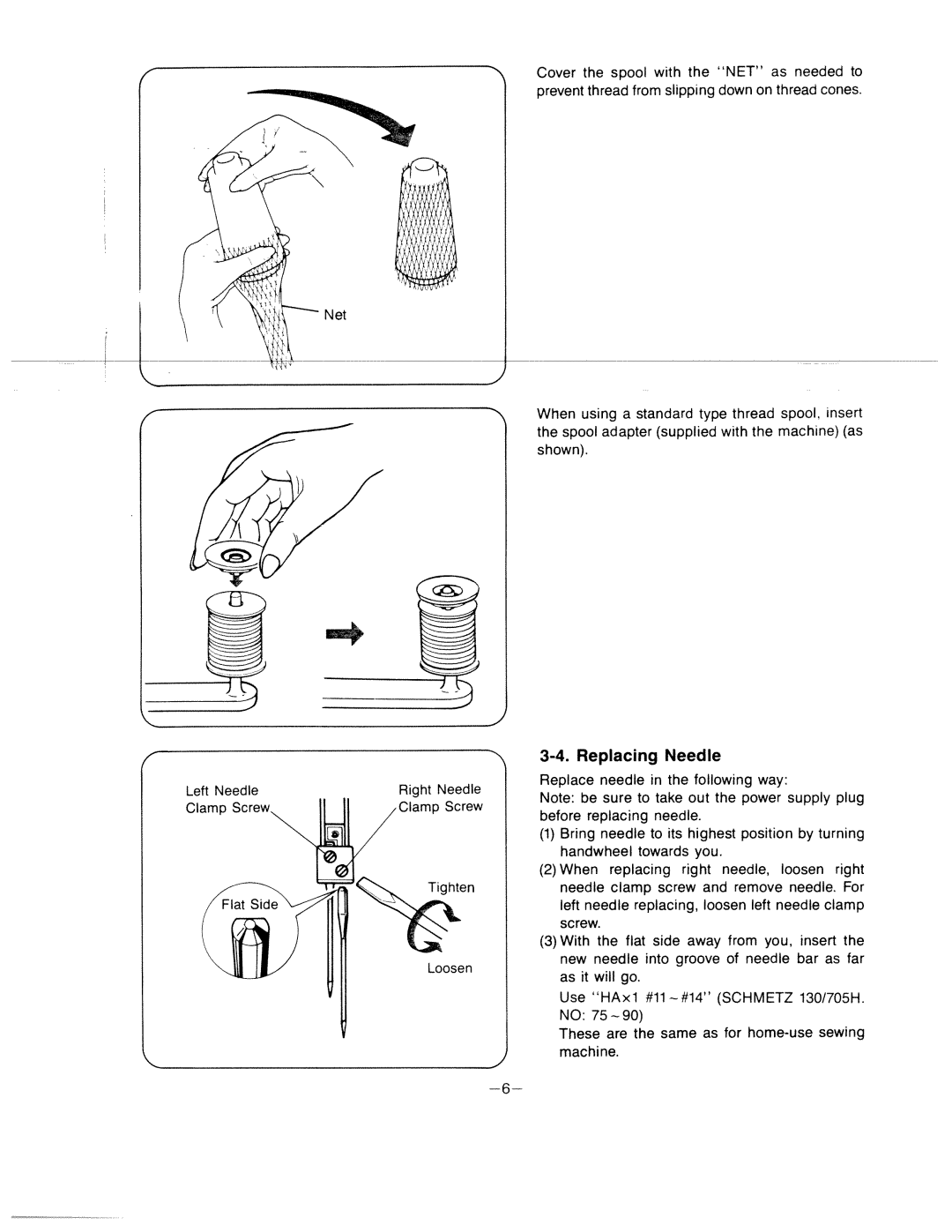 White 634D manual Replacing Needle, Replace needle in the following way, These are the same as for home-use sewing machine 