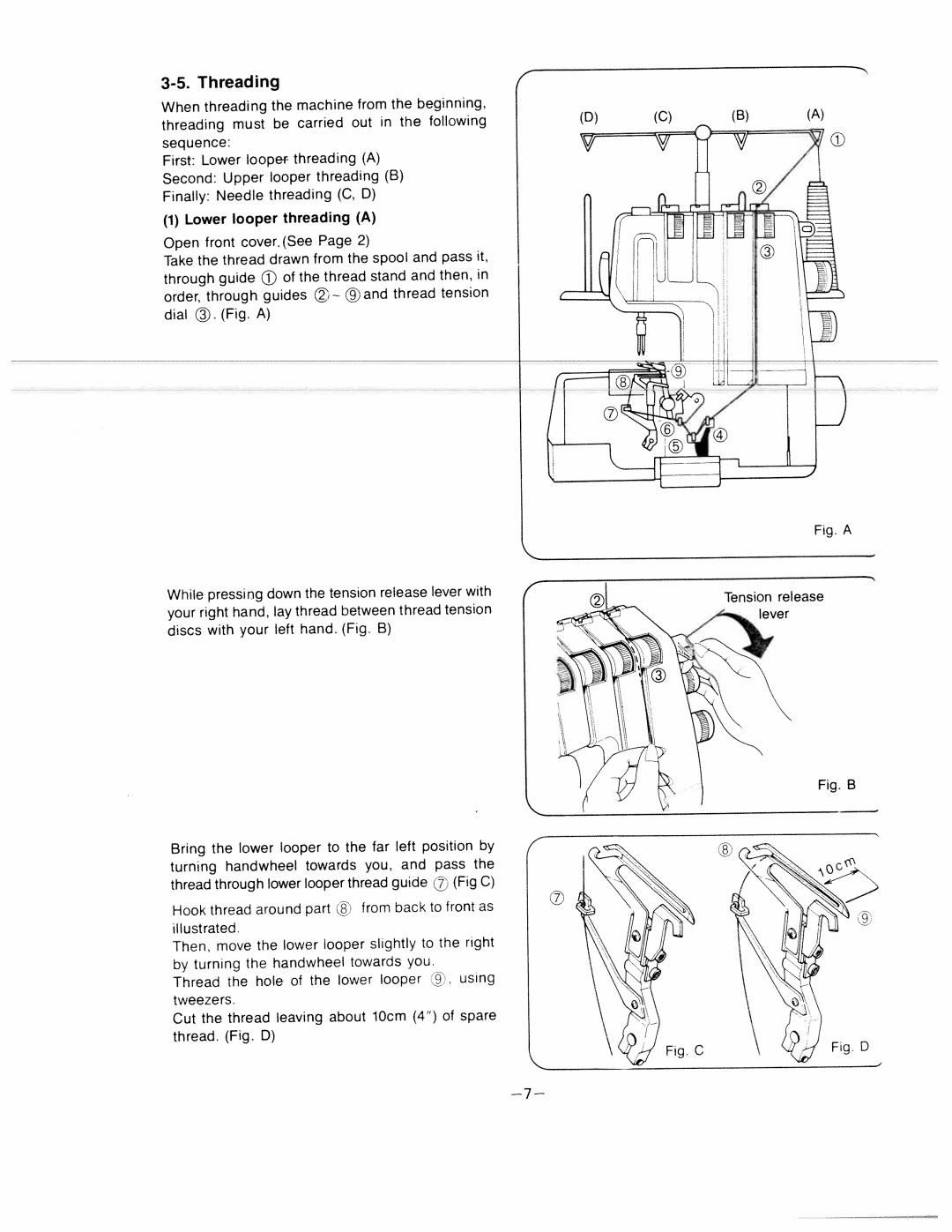 White 634D manual Threading, Sequence, Lower looper threading a 