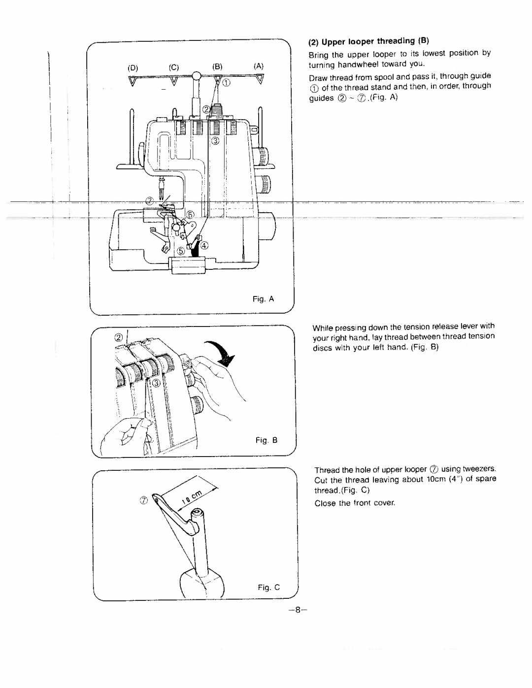 White 634D manual Guides -.Ø.Fig. a, Upper looper threading B, Thread.Fig. C 