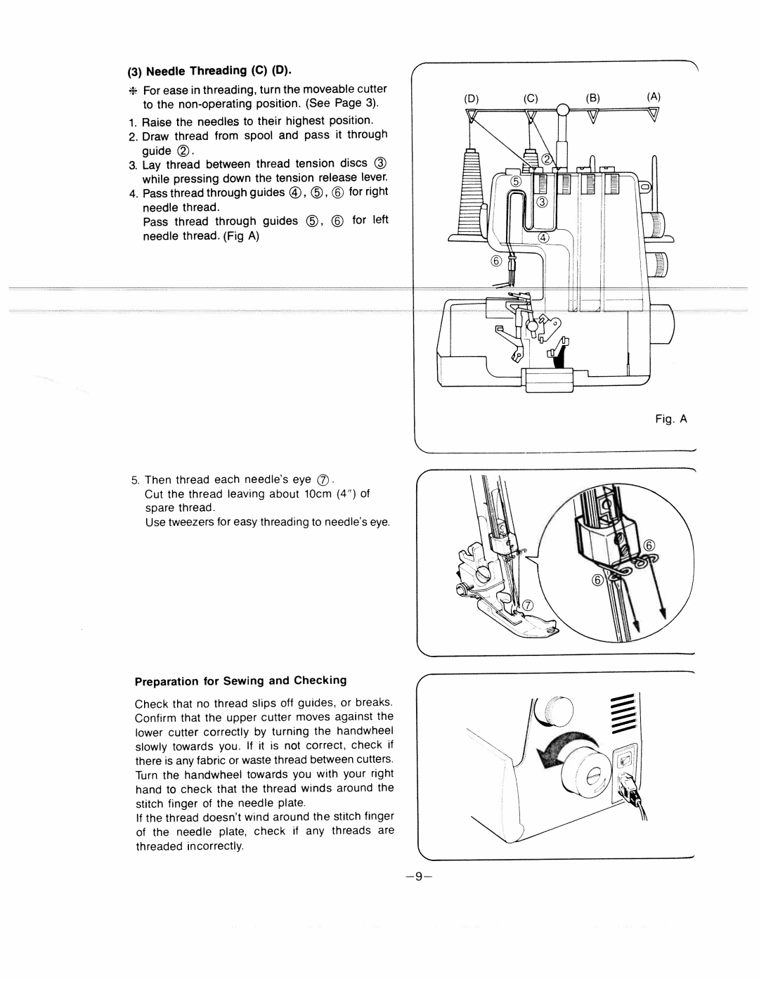 White 634D manual Preparation for Sewing and Checking, Then thread each needle’s eye 