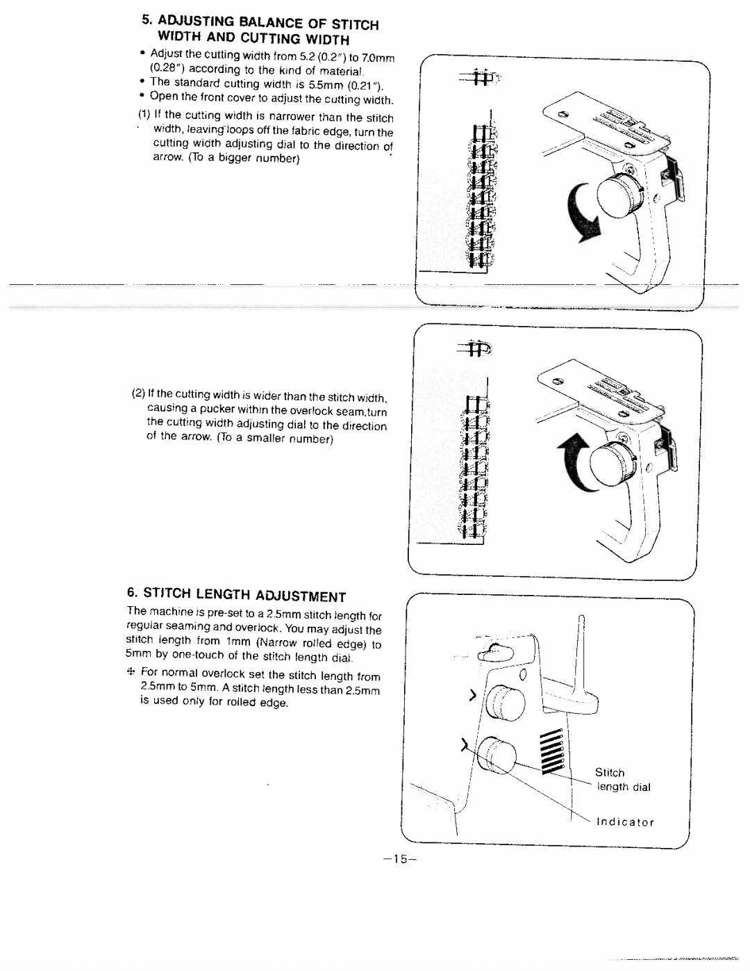 White 634D manual Adjusting Balance of Stitch Width and Cutting Width, Open the front cover to adjust the cutting width 