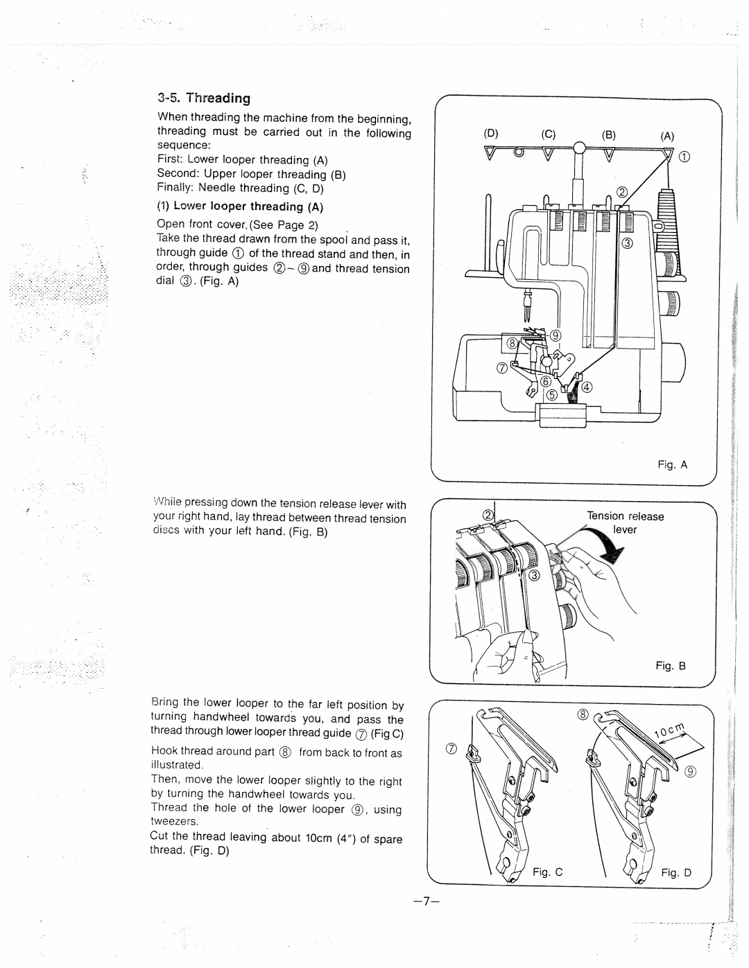 White 834DW manual Threading, Pass 