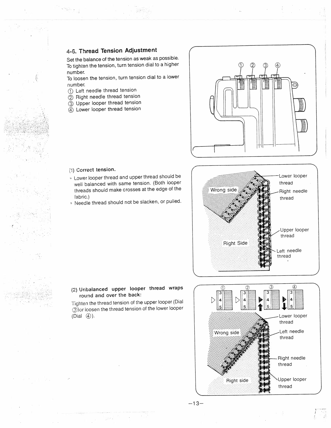 White 834DW manual Thread Tension Adjustment, Unbalanced Upper, Thread Wraps 