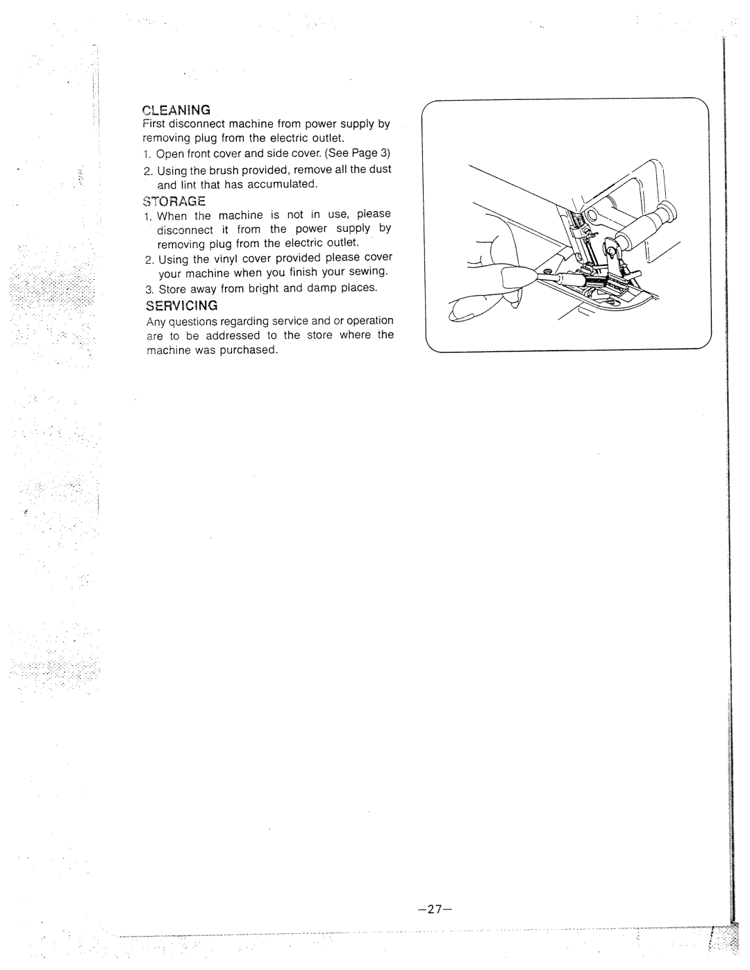 White 834DW manual Storage, Please, Servicing, Addressed 