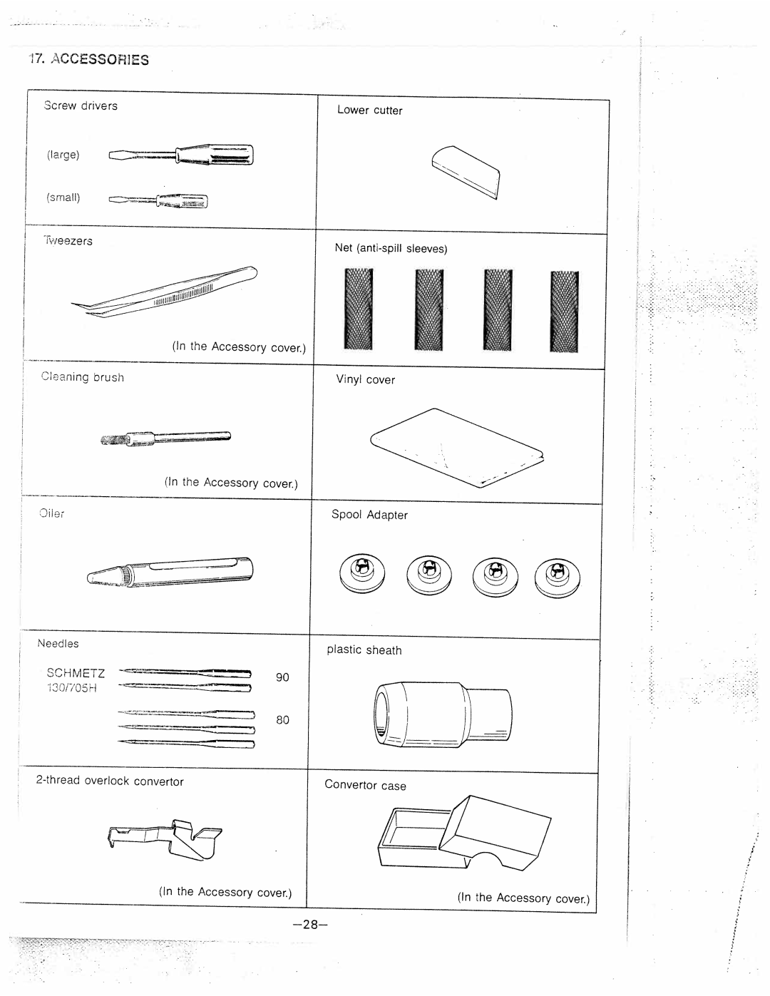 White 834DW manual Lcaning, Tieezers, Brush Accessory, Sheath 