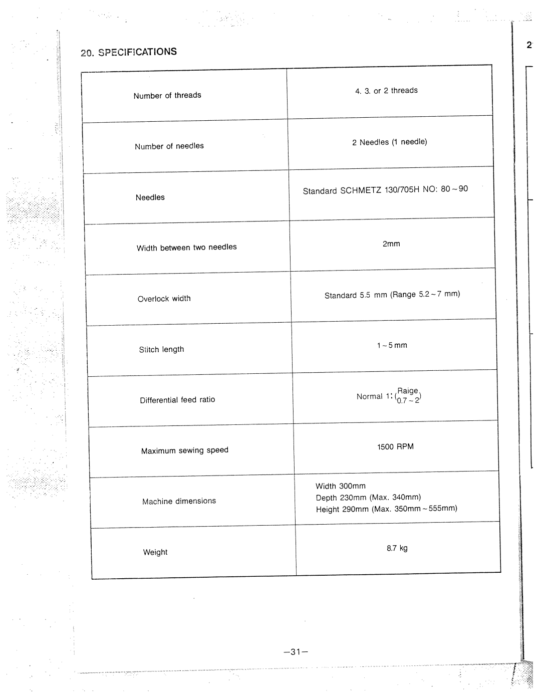 White 834DW manual SPECIF!CA11ONS, Needles, Speed 