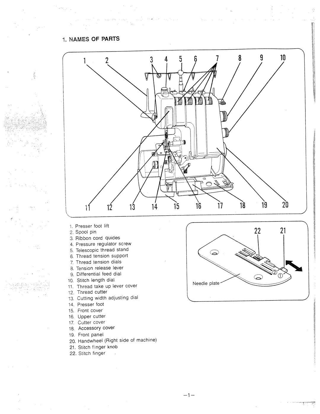 White 834DW manual 9Dfferentialfeeddial, Parts, Presser foot, Names 