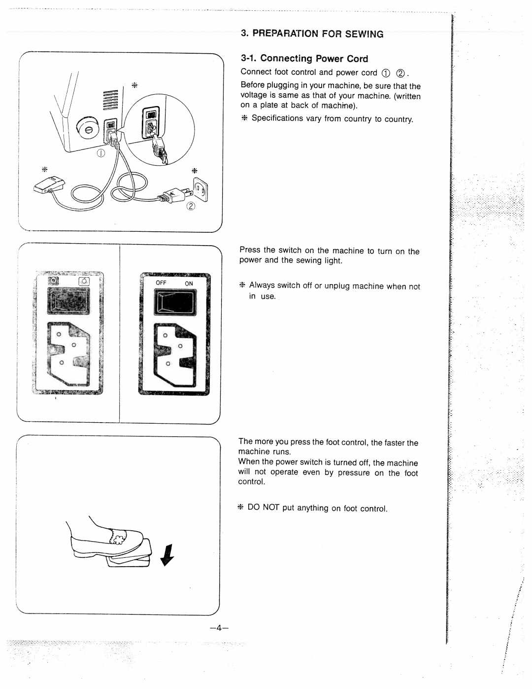 White 834DW manual Connecting, Power Cord, For SEW!NG, Same as, Preparation 