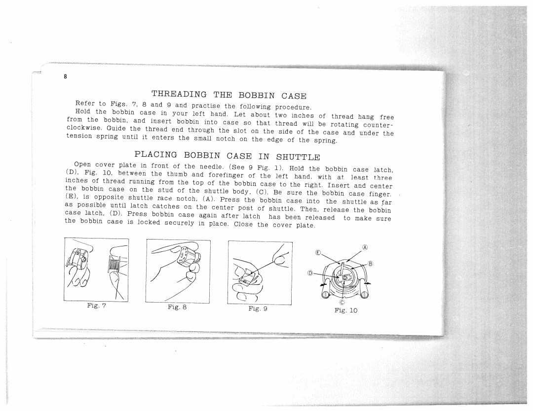 White 870 manual Threading Bobbin Case, Counter, Placing Bobbin Case Shuttle, Insert 