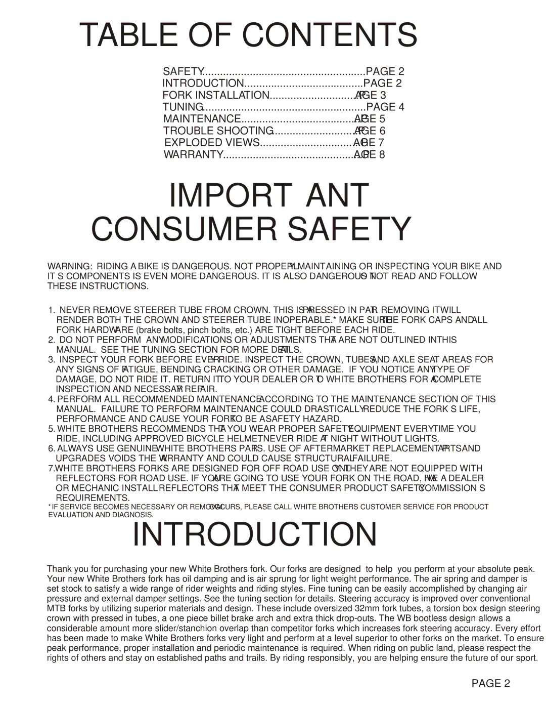 White fluid 29 130 manual Table of Contents, Consumer Safety, Introduction 