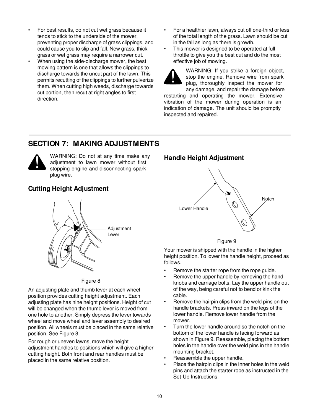 White LC-106, LC-40 manual Cutting Height Adjustment, Handle Height Adjustment 