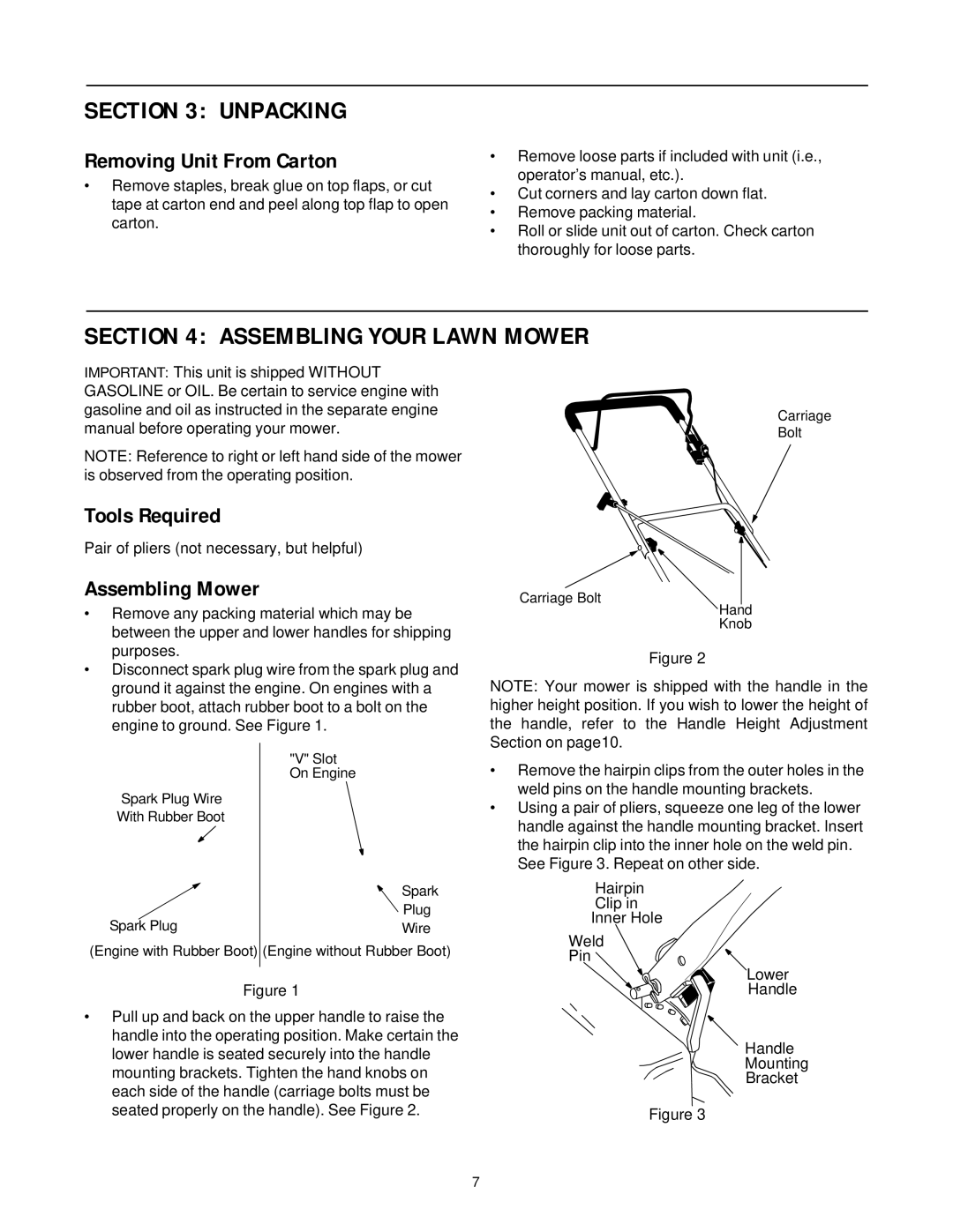 White LC-40, LC-106 Unpacking, Assembling Your Lawn Mower, Removing Unit From Carton, Tools Required, Assembling Mower 