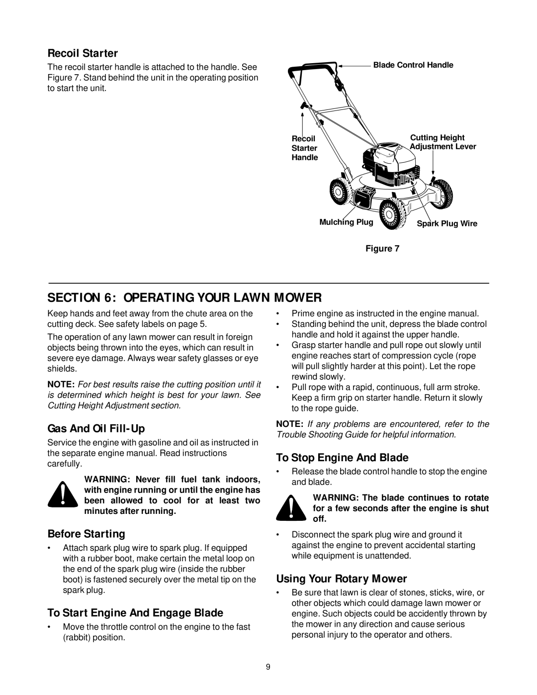 White LC-40, LC-106 manual Operating Your Lawn Mower 