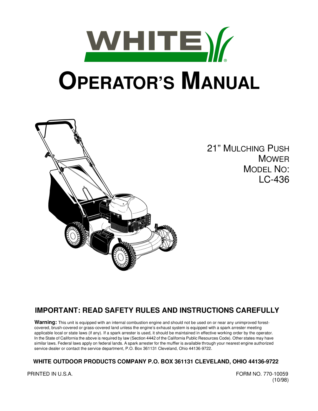 White LC-436 manual OPERATOR’S Manual 