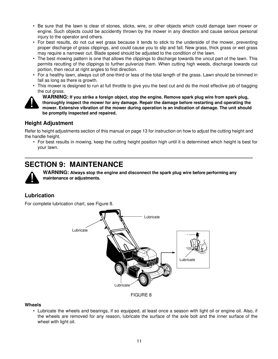 White LC-436 manual Maintenance, Height Adjustment, Lubrication, Wheels 