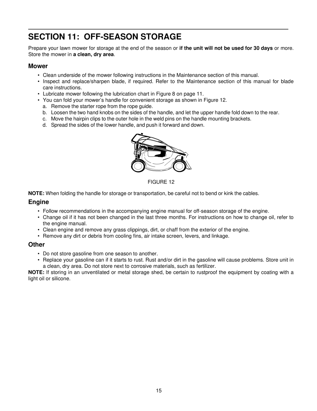 White LC-436 manual OFF-SEASON Storage, Mower, Engine, Other 